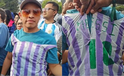 Mexicanos con 'ingenio' realizan playera de Messi con bolsa de plástico 