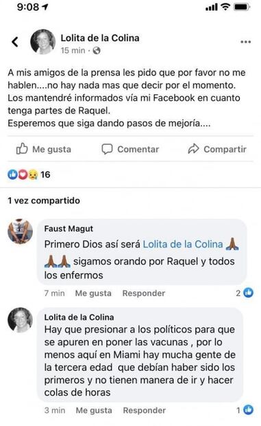 Reportan que la actriz Raquel Olmedo está intubada por Covid-19