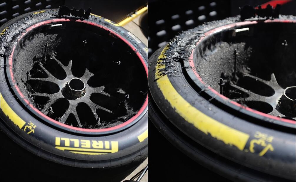 Así quedó la llanta que se quemó del auto de Max Verstappen - Foto: F1 (X)