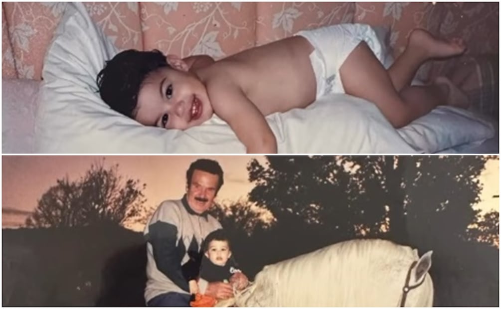 Emiliano Aguilar cuando era bebé y con su abuelo Antonio Aguilar.
Foto: Instagram carmen.trevino64