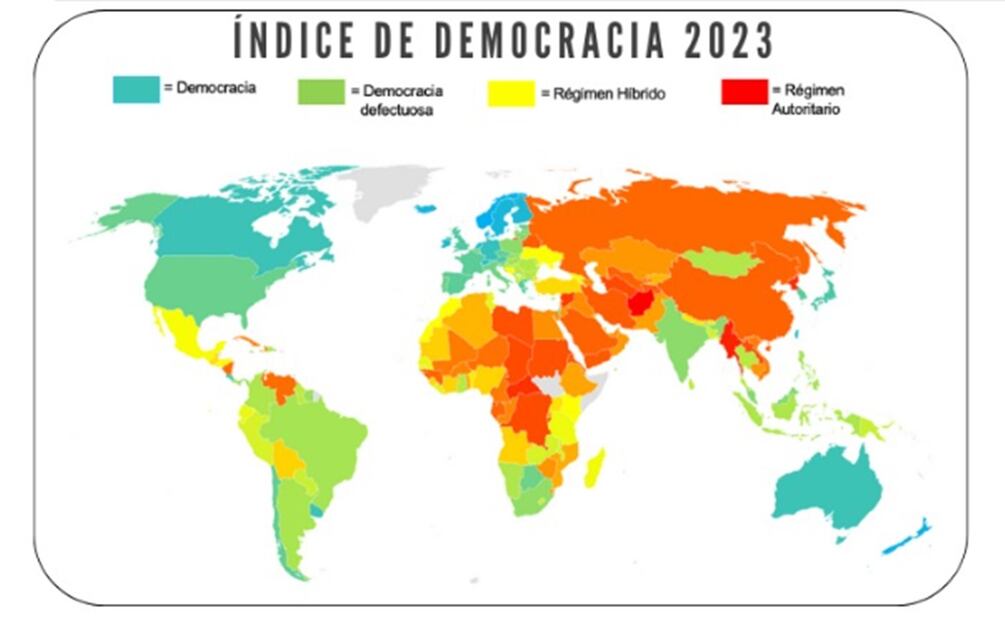 De acuerdo con el Índice de Democracia 2023 al menos en cuatro naciones del mundo hay un régimen autoritario. Foto: Captura de pantalla
