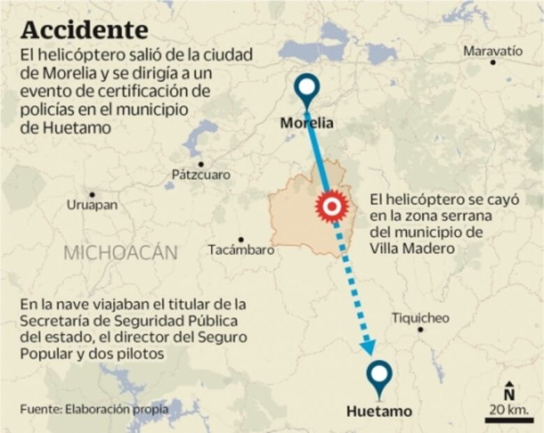 Muere titular de la SSP de Michoacán por caída de helicóptero