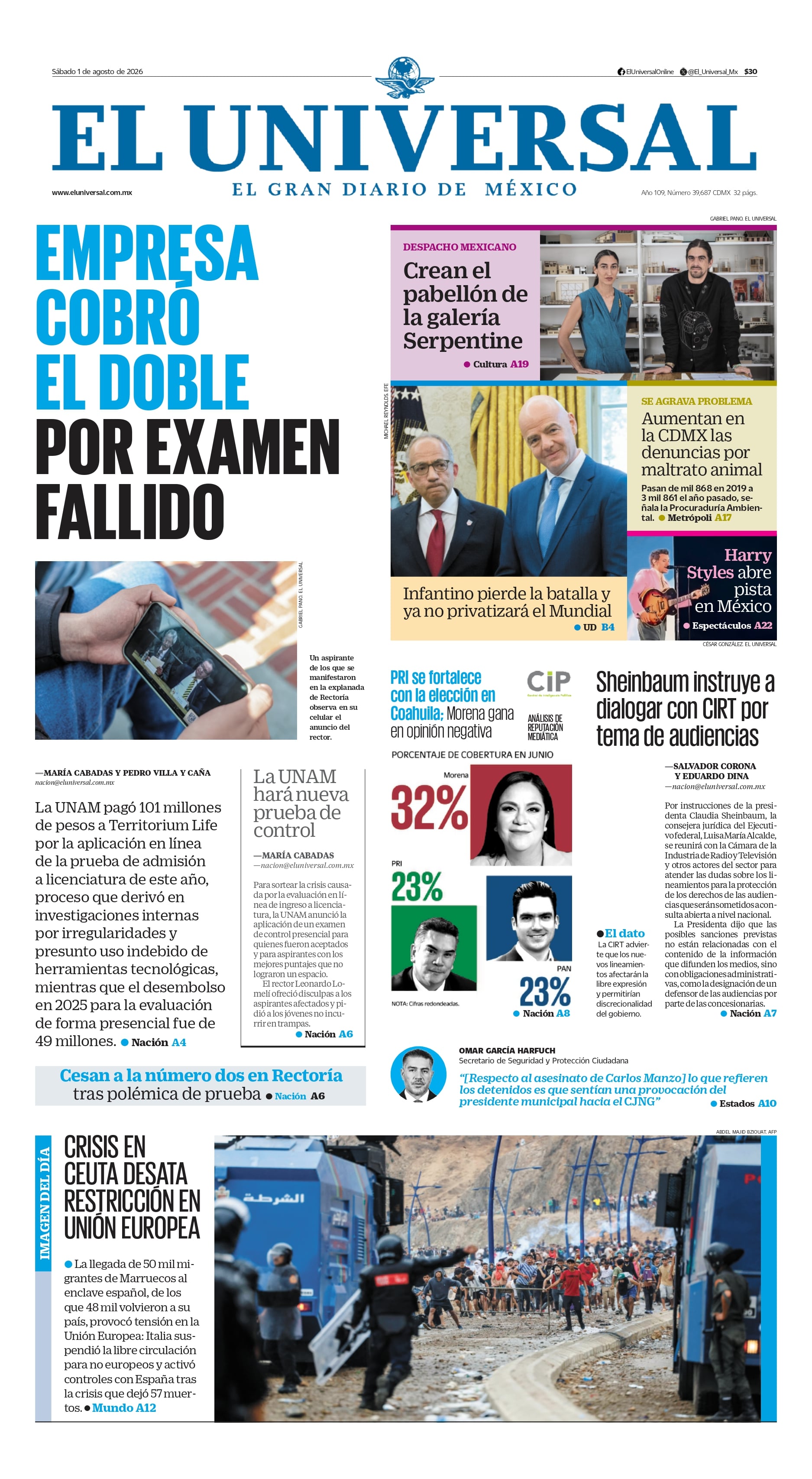 Portada impresa del 1 de agosto