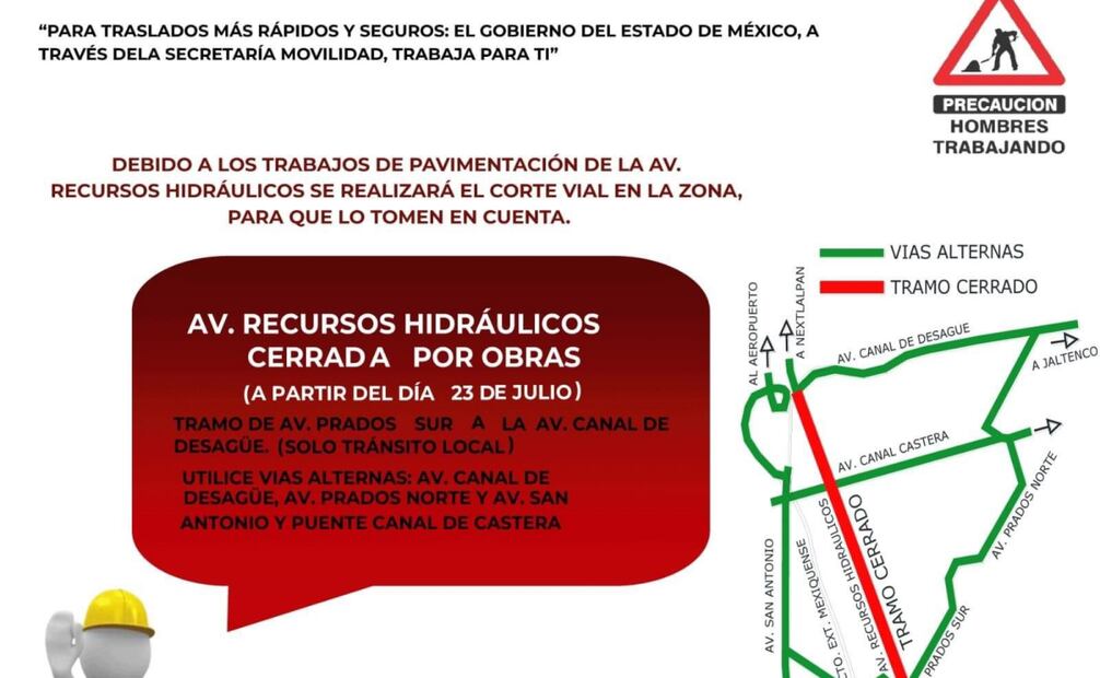 Gobierno de Tultepec anuncia recortes de viales por pavimentación e la Avenida Recursos Hidráulicos. Foto: Especial