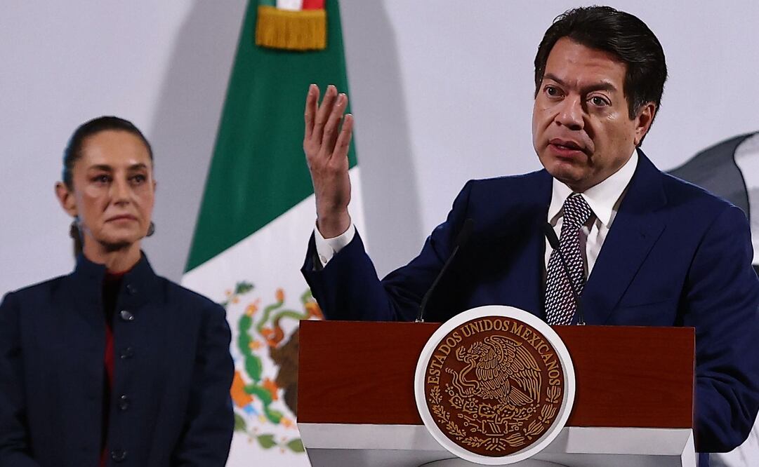 Mario Delgado en la conferencia matutina de Claudia Sheinbaum el 17 de febrero de 2025. Foto: Berenice Fregoso/EL UNIVERSAL