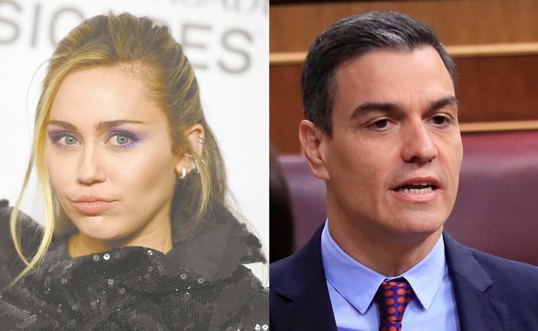 Miley Cyrus y Pedro Sánchez. Foto: Archivo 