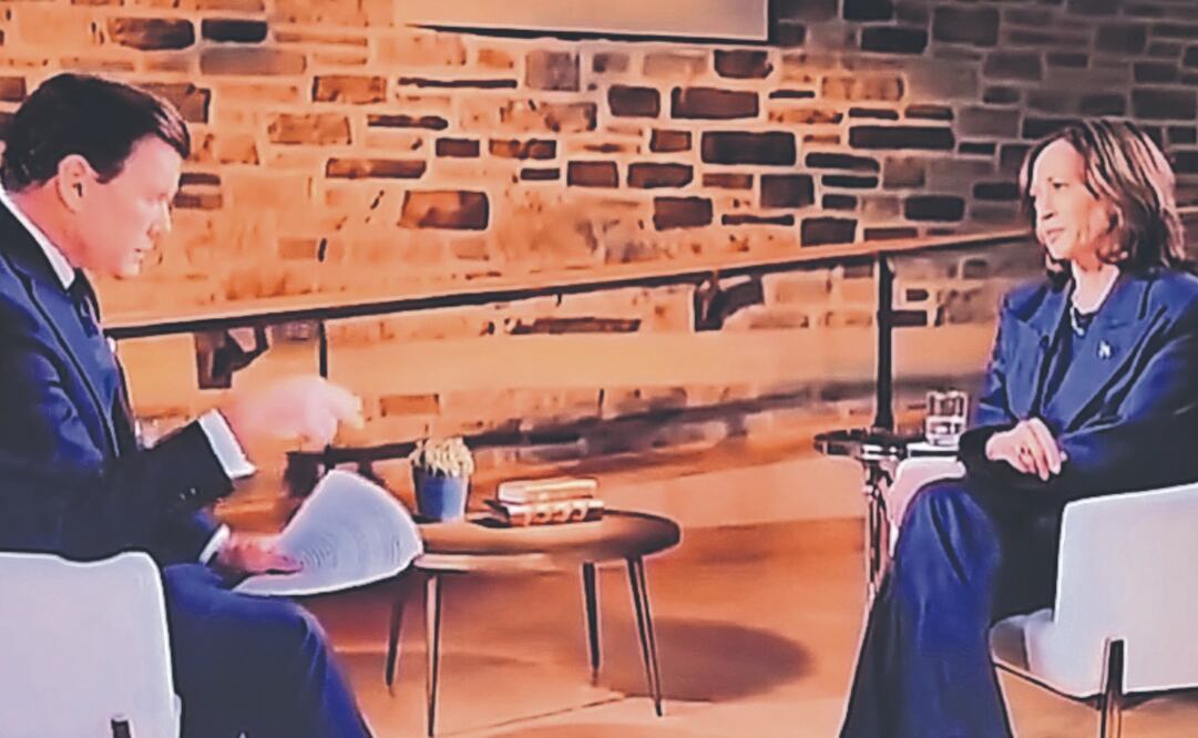 El presentador de Fox News, Bret Baier, con la vicepresidenta demócrata Kamala Harris. TOMADA DE VIDEO