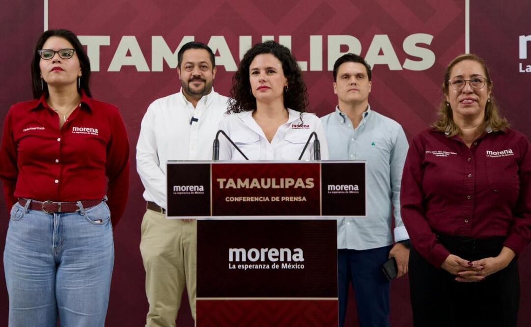 La presidenta nacional de Morena, Luisa María Alcalde, en conferencia de prensa desde Ciudad Victoria, Tamaulipas, este martes 21 de octubre de 2025. Foto: Especial