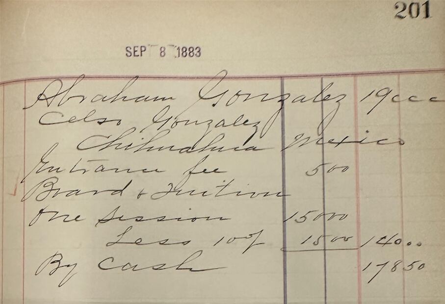 Imagen 1. Hoja de registro e inscripción de Abraham González a la Universidad de Notre Dame