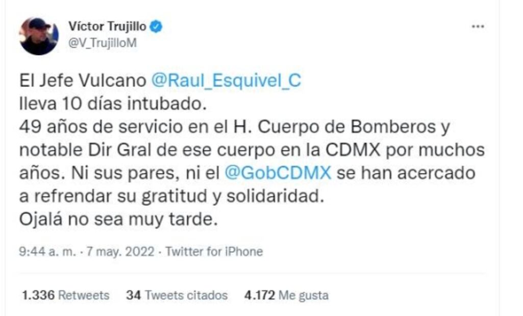 Raúl Esquivel, conocido como "Jefe Vulcano", lleva 10 días intubado