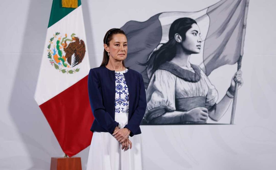 Claudia Sheinbaum, presidenta de México, durante la mañanera del 21 de abril del 2025 en Palacio Nacional. Foto: Diego Simón  / EL UNIVERSAL