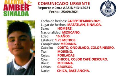 Buscan a Víctor Wuilmer Díaz Rosas, adolescente de 16 años desparecido en Mazatlán