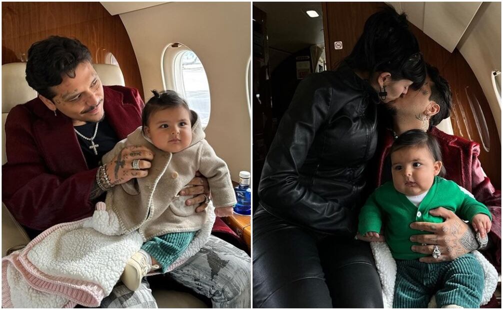 Christian Nodal y su hija Inti en avión privado. Foto: Instagram.