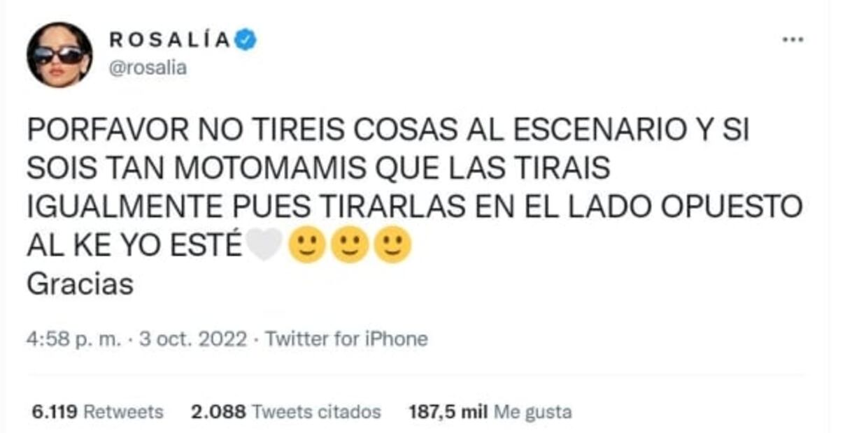 Rosalía y su especial petición tras ser golpeada en la cara en pleno concierto