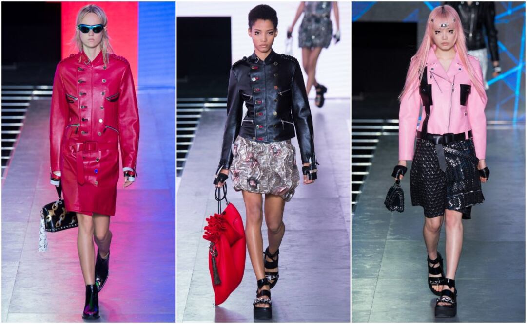 El estilo biker estuvo presente en el desfile de Louis Vuitton a través de chaquetas en cuero con colores lisos y prints en las mangas 