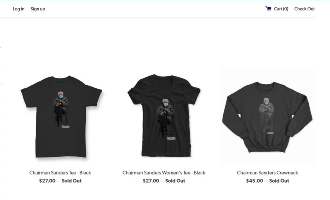 Bernie Sanders ofrece desde sudaderas hasta playeras con su icónica foto estampada / Foto: Captura de pantalla