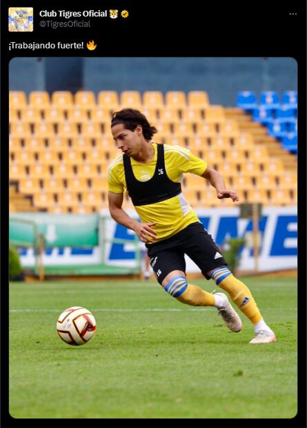 Publicación de Tigres con Diego Lainez