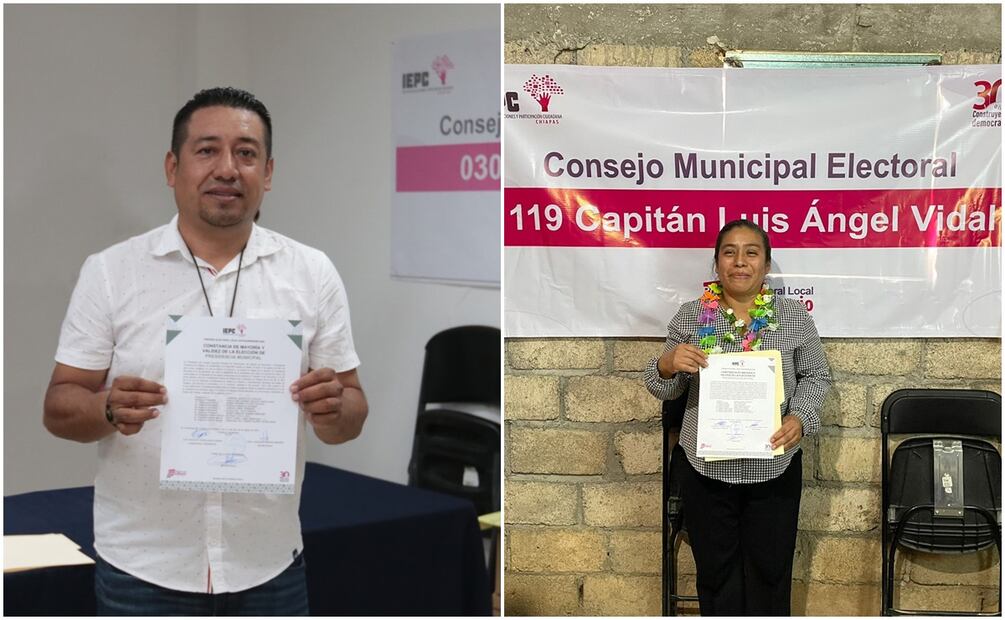 En Chicomuselo ganó el candidato del Partido de Trabajo, Lizandro Borrallas y en Capitán Luis Ángel Vidal consiguió la victoria la candidata del Partido Verde Ecologista de México, (PVEM), Emiselda González Martínez. Foto: IEPC