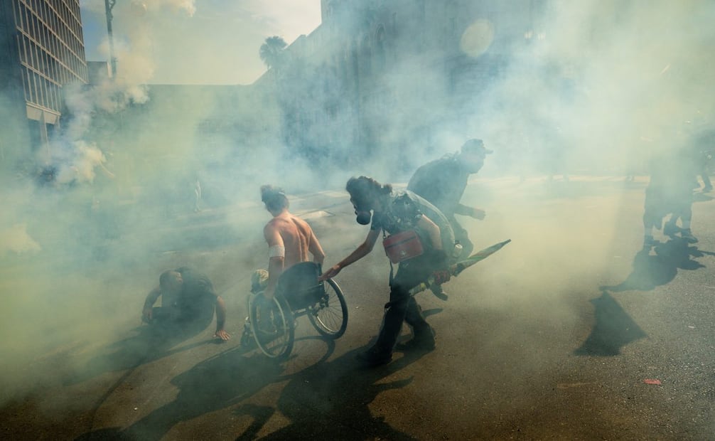 Protestas en los Ángeles durante el "No Kings Day". (14/06/25) Foto: AP