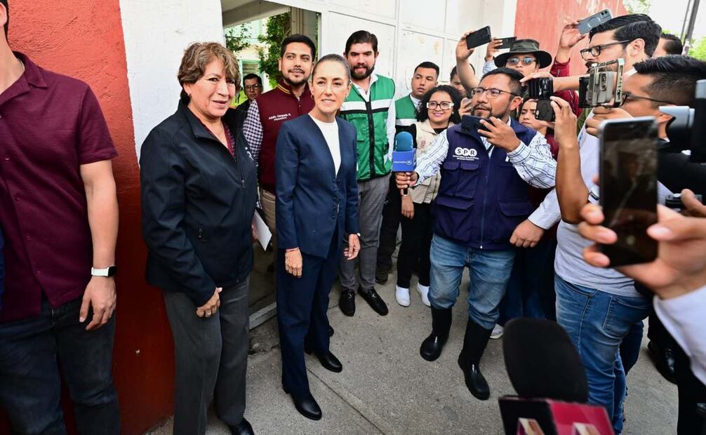 La presidenta Claudia Sheinbaum y la gobernadora Delfina Gómez en Nezahualcóyotl, Estado de México, este martes 30 de septiembre de 2025. Foto: Especial