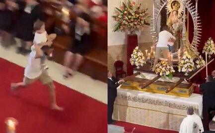 VIDEO: Hombre irrumpe con niño en iglesia de España y lo deja junto a la virgen