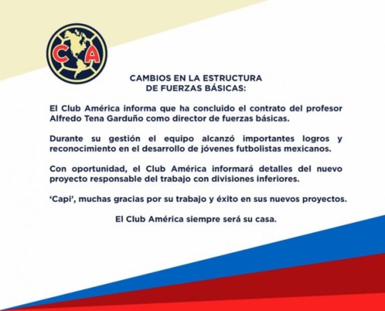 América hace oficial la salida de Fuerzas Básicas de Alfredo Tena