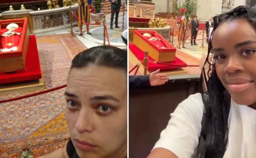 Algunas de las personas que se sacaron selfies con el ataúd del Papa. Foto: La Nación/GDA