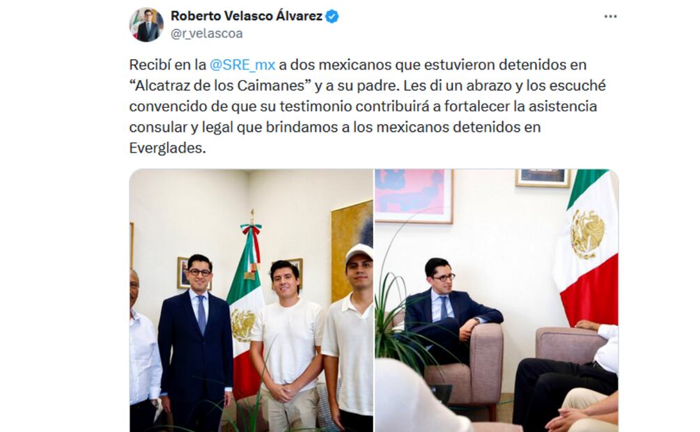 SRE se reúne con hermanos mexicanos detenidos en Alcatraz Alligator (12/08/2025). Foto: Captura de pantalla