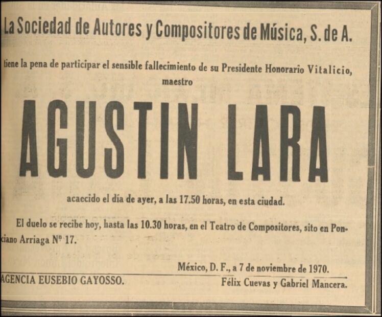 Agustín Lara, el adiós al poeta "feo" que enamoró a las mujeres