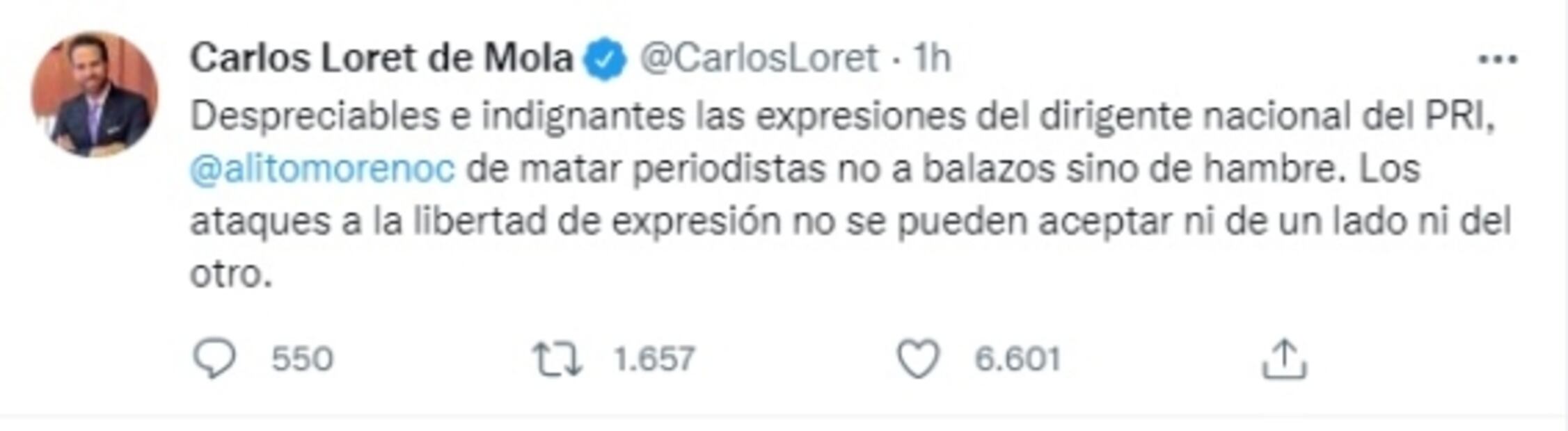 "Ni de un lado ni del otro": Loret lamenta supuestos dichos del priista Alejandro Moreno contra periodistas