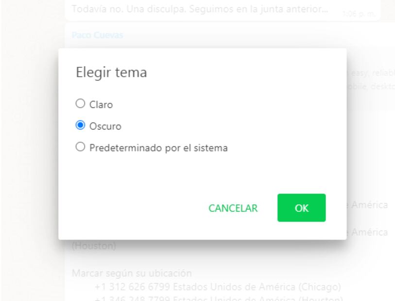 Activa el modo oscuro en WhatsApp Web