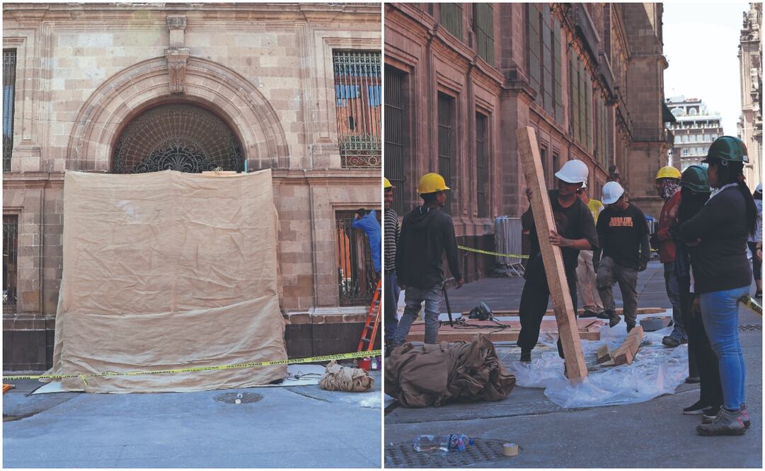 Ayer iniciaron las reparaciones de la puerta derribada por normalistas. Fotos: de: Iván Montaño. El Universal