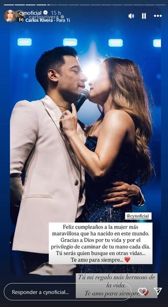 Carlos Rivera dedica amoroso mensaje a su esposa Cynthia Rodríguez y ella responde.