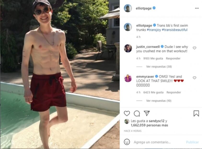 Elliot Page presume abdomen tras retirarse los senos