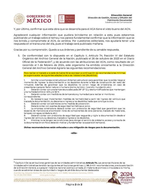En el posicionamiento 01/2024, la Dirección General del AGN emitió sólo “recomendaciones mínimas” para la construcción del AGA. Foto: Especial