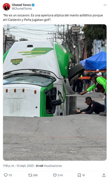 El conductor de "El Pulso de la República" reaccionó en redes a la caída de un camión  de refrescos en un socavón. Foto: Captura de pantalla