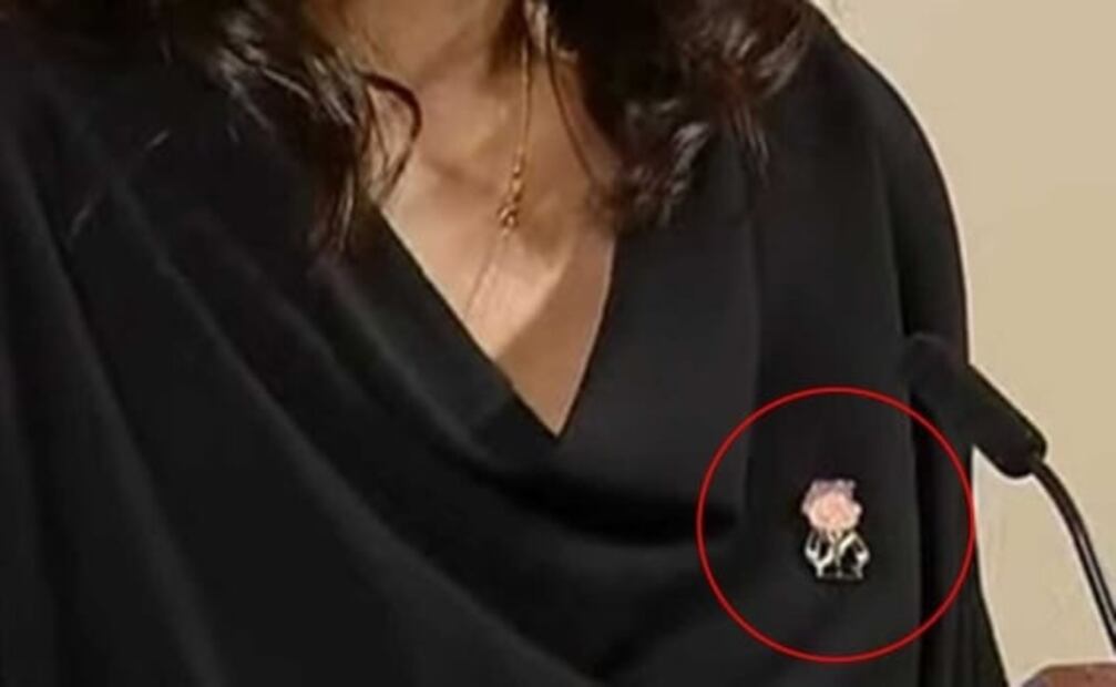 García Vilchis adorna su outfit con un "AMLITO"; critica prohibición del TEPJF