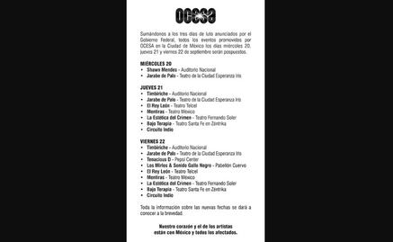 Tras sismo, suspenden espectáculos en la Ciudad de México 