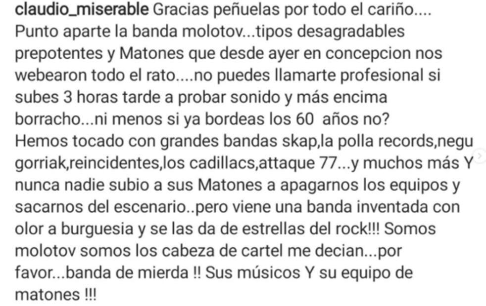 Molotov y Los Miserables se van a los golpes en pleno escenario