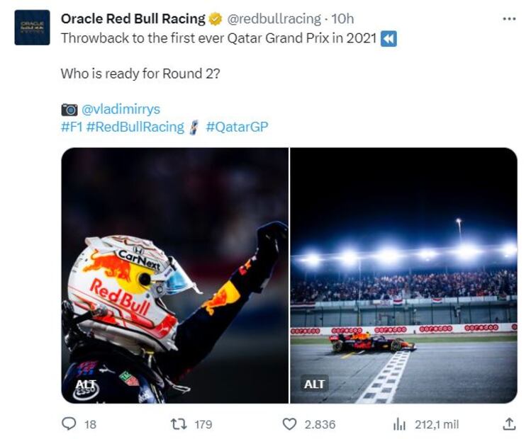 Tuit de Red Bull Racing - Foto: @redbullracing en X