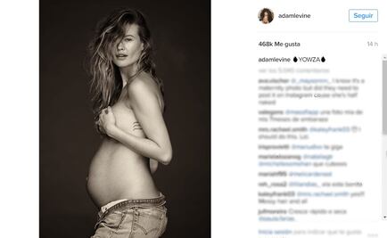 Esposa de Adam Levine posa topless y embarazada
