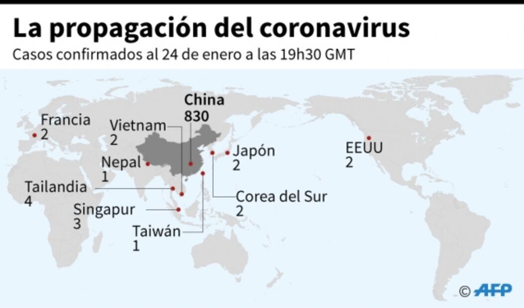 Estos son los países con casos confirmados del coronavirus