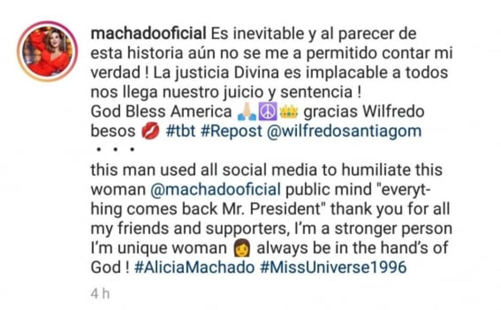 Alicia Machado tiene en la mira a Trump, "aún no he contado mi verdad", dice