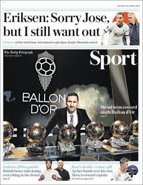 Prensa internacional enaltece el sexto Balón de Oro de Messi