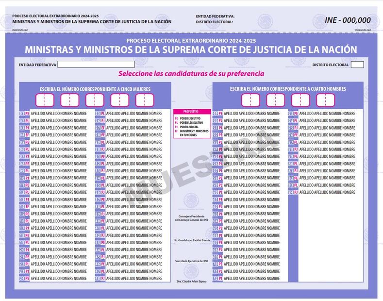 Boleta para Ministras y ministros de la Suprema Corte de Justicia de la Nación. Foto: Captura de pantalla