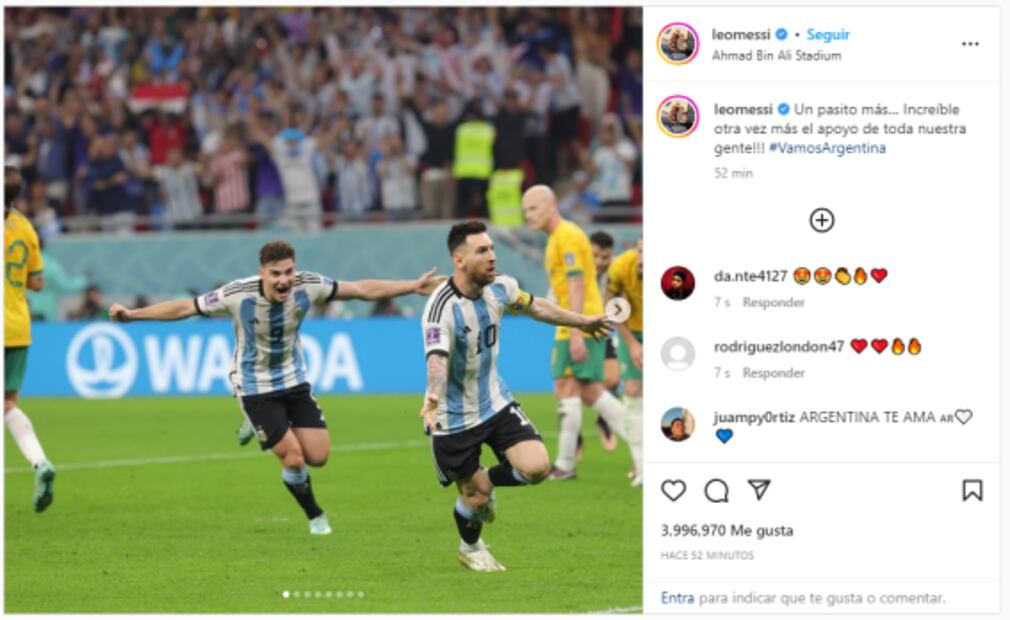 Messi tras lograr la clasificación a cuartos de final: “Un pasito más”