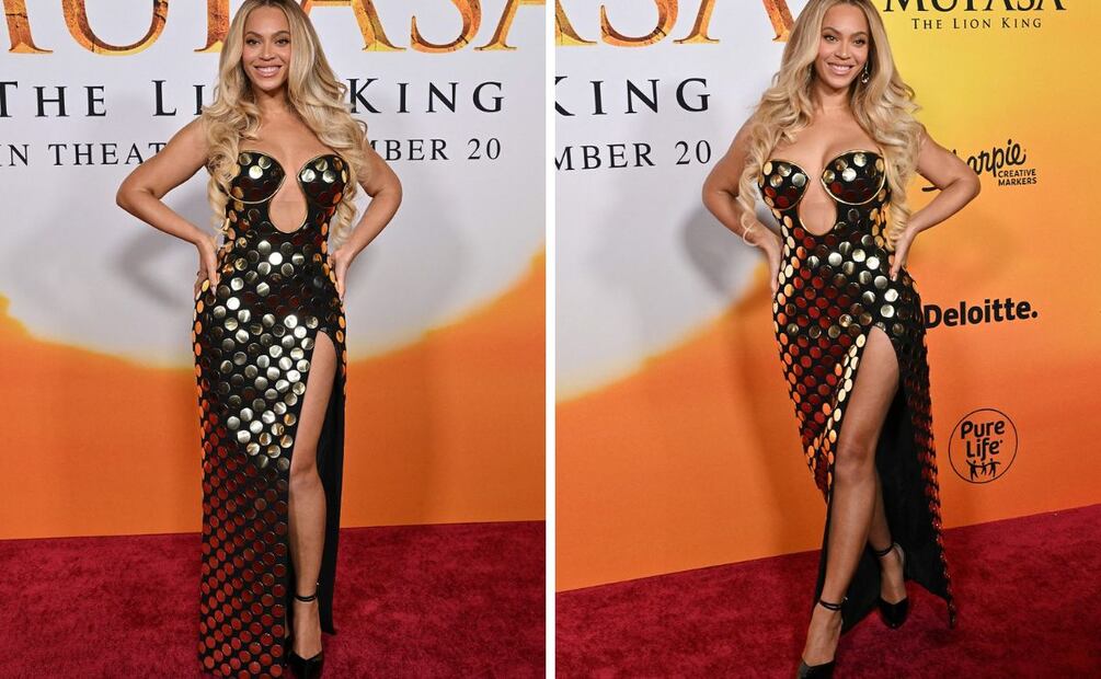 Beyoncé lució un vestido dorado inspirado en "El rey león". Foto: AFP