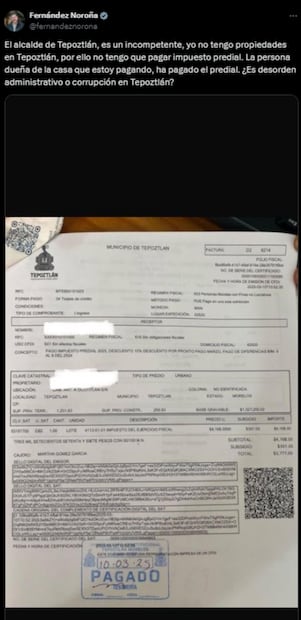 Post del legislador Gerardo Fernández Noroña. Foto: tomada de la cuenta de X de @fernandeznorona