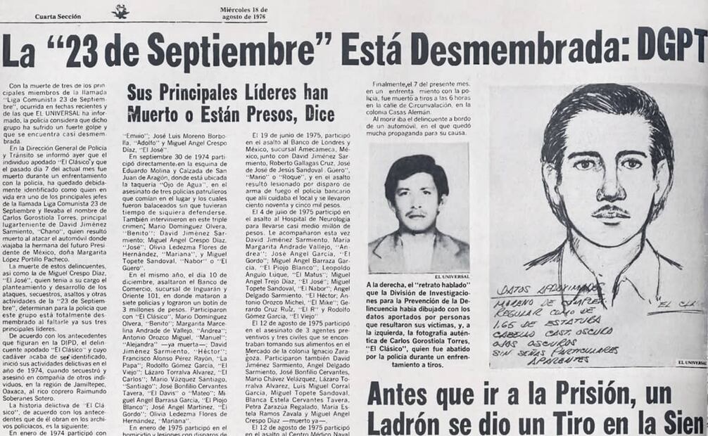 En agosto de 1976, se aseguró que la LC23S estaba próxima a desaparecer. Las fuerzas federales y militares se involucraron en una “guerra sucia” contra opositores del gobierno, atacando por muchos frentes a las tambaleantes asociaciones guerrilleras. Foto: Hemeroteca EL UNIVERSAL.
