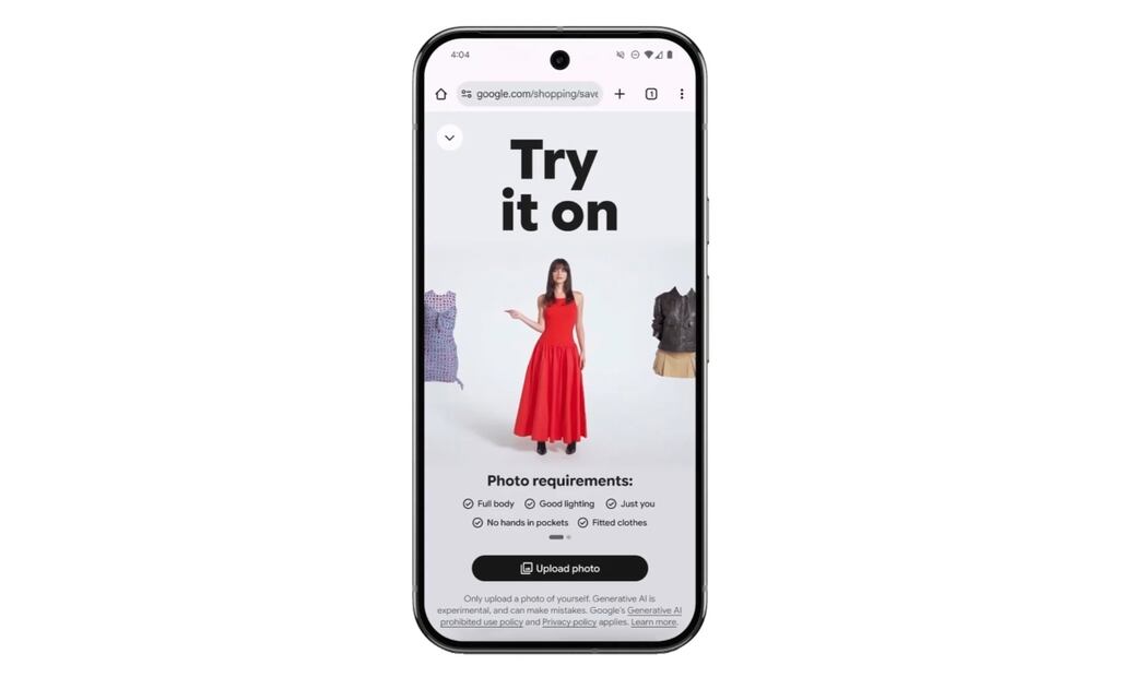 ¿No sabes qué ponerte? Google lo prueba por ti con ayuda de la IA. Imagen: Google